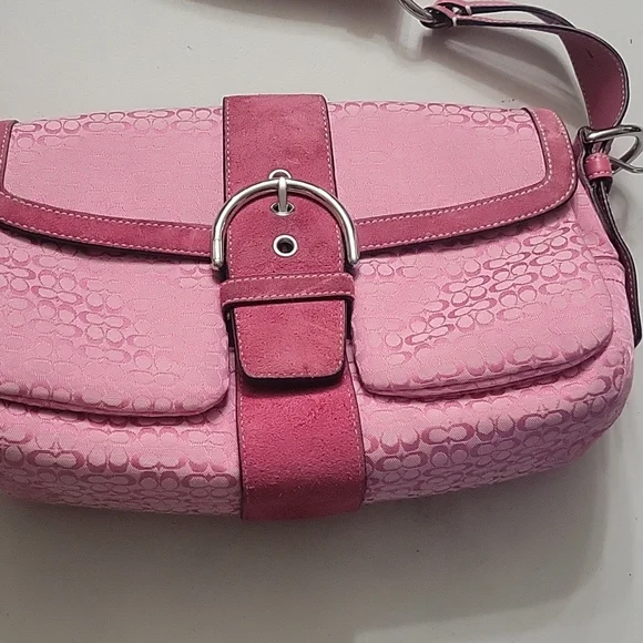 バッグ Coach Signature Accessory Pouch Pink Bag COACH Signature Demi Mini Pouch Shoulder Bag Canvas Leather